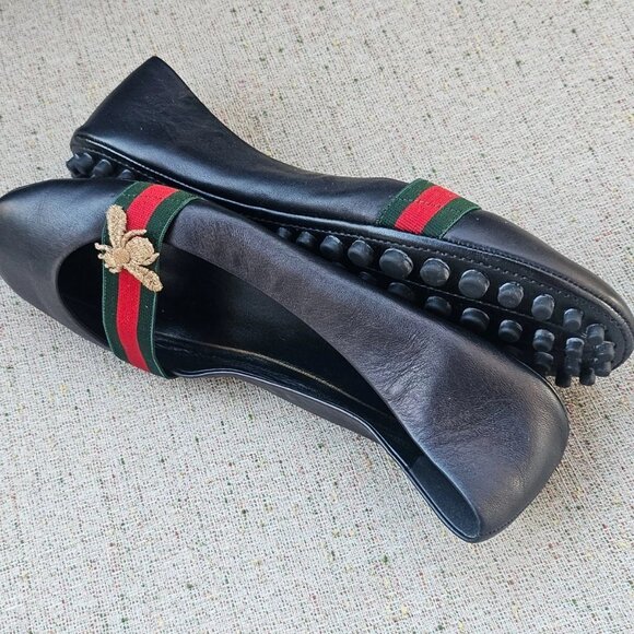 Gucci Women Sandal Ballet Black Shoe Black Leather Upper Made Italy Size 38.5 - Picture 9 of 13